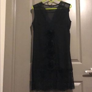 T-bags sheer overlay dress with jeweled sash